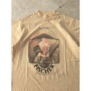 Vintage 1980s Fischer Beer Of Alsace Beige Cotton Hanes Beefy-T T-shirt S